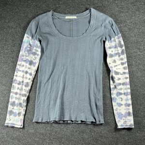 Free People Womens Fitted Tie Dye Thermal Top Sz XL Boho Hippie Y2k Scoop Neck